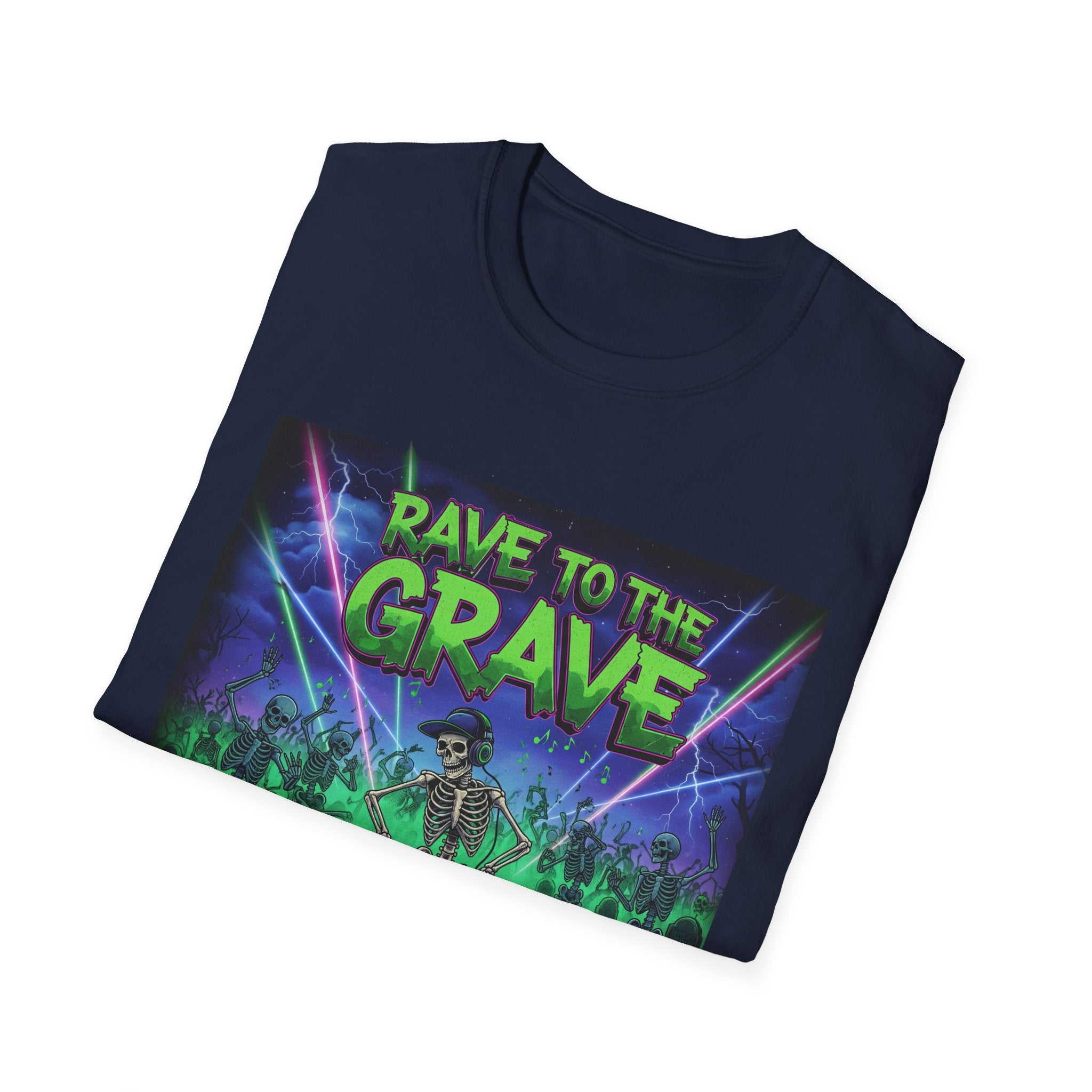 Rave to the Grave Unisex Softstyle T-Shirt | Festival Tee, Edgy Graphic Shirt, Concert Outfit, Alternative Apparel, Unique Gift