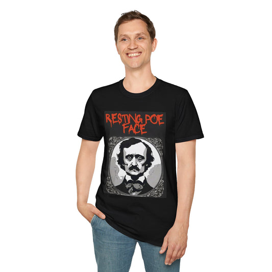 Edgar Allan Poe Resting Poe Face T-Shirt | Unisex Softstyle Tee for Book Lovers, Halloween, Literary Gifts, Horror Fans, Vintage Style