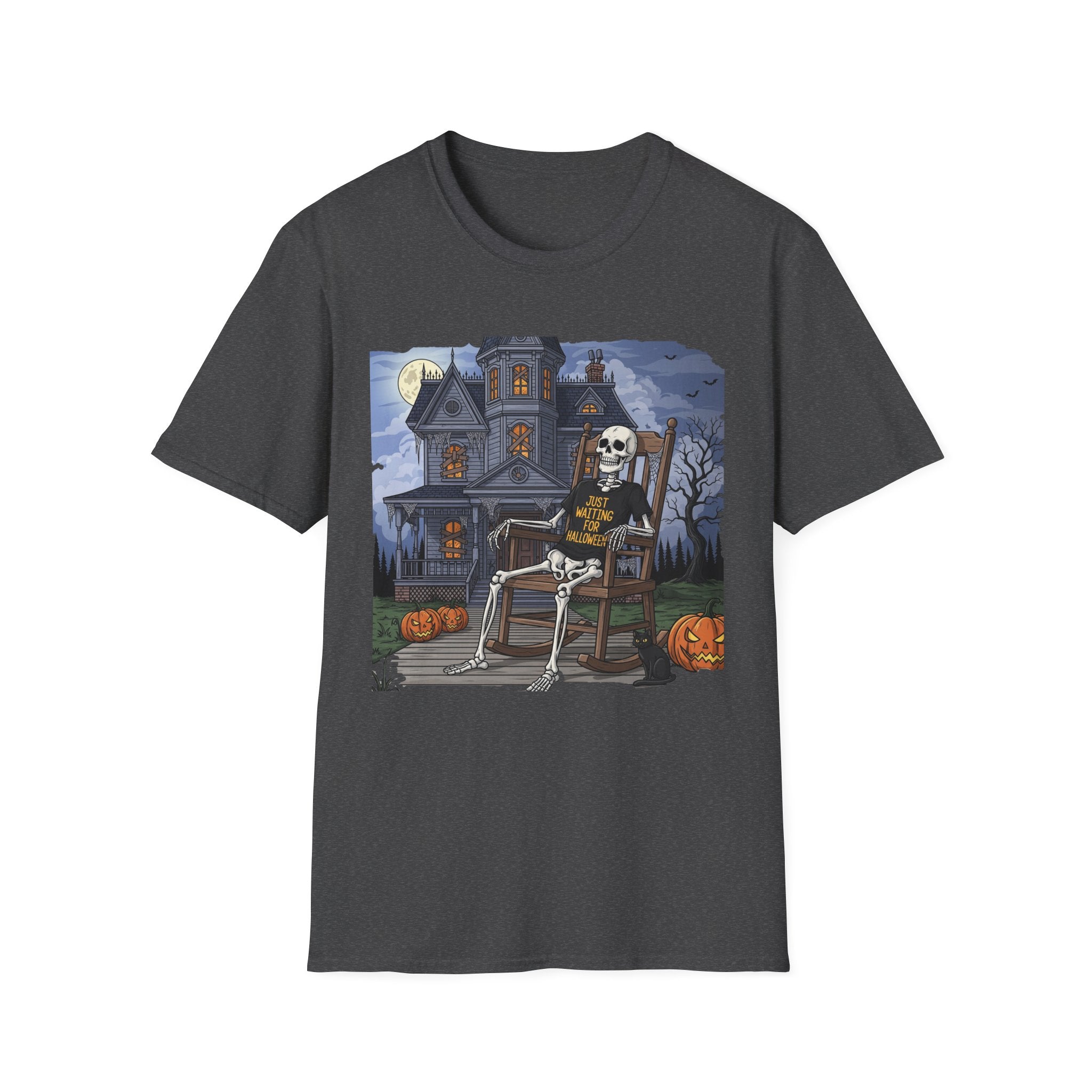 Just Waiting For Halloween Graphic Tee, Unisex Softstyle T-Shirt, Spooky Season Outfit, Perfect for Halloween Parties, Autumn Vibes, Casual Wear