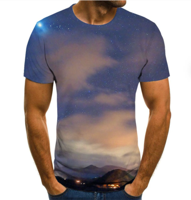 Starry Sky 3D Digital Printing T Shirt Men's Short Sleeves