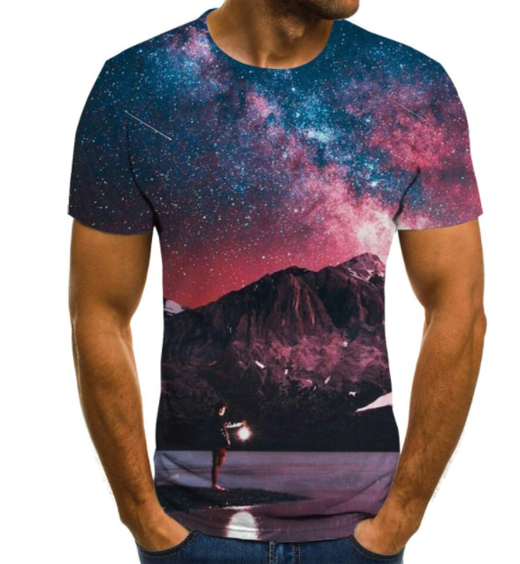 Starry Sky 3D Digital Printing T Shirt Men's Short Sleeves