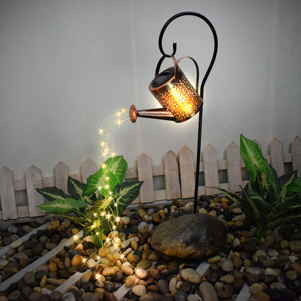 Enchanted Watering Can Outdoor Solar Watering Can Ornament Lamp Garden Art Light Decoration Hollow-out Iron Shower LED Lights