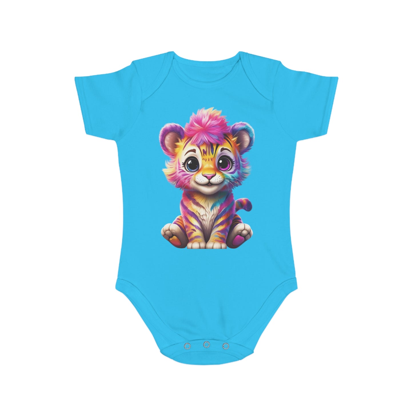 Cute Baby Animal Bodysuit with Colorful Tiger and Butterfly Designs