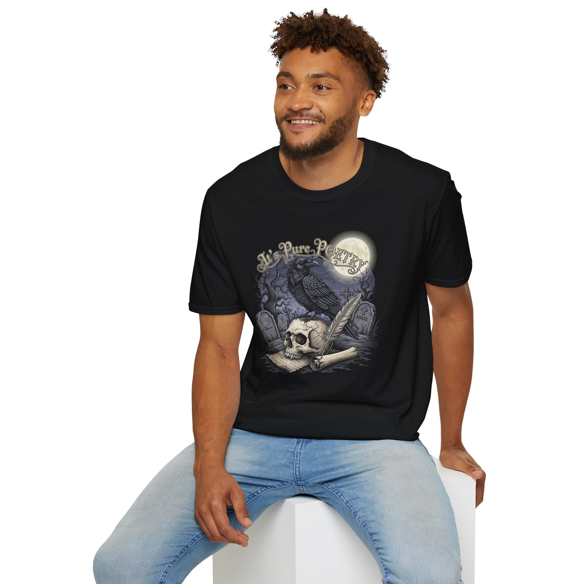Gothic Its Pure POEtry  Graphic T-Shirt, Unisex Softstyle Tee for Halloween, Horror Fans, Casual Wear, Gift for Occasions