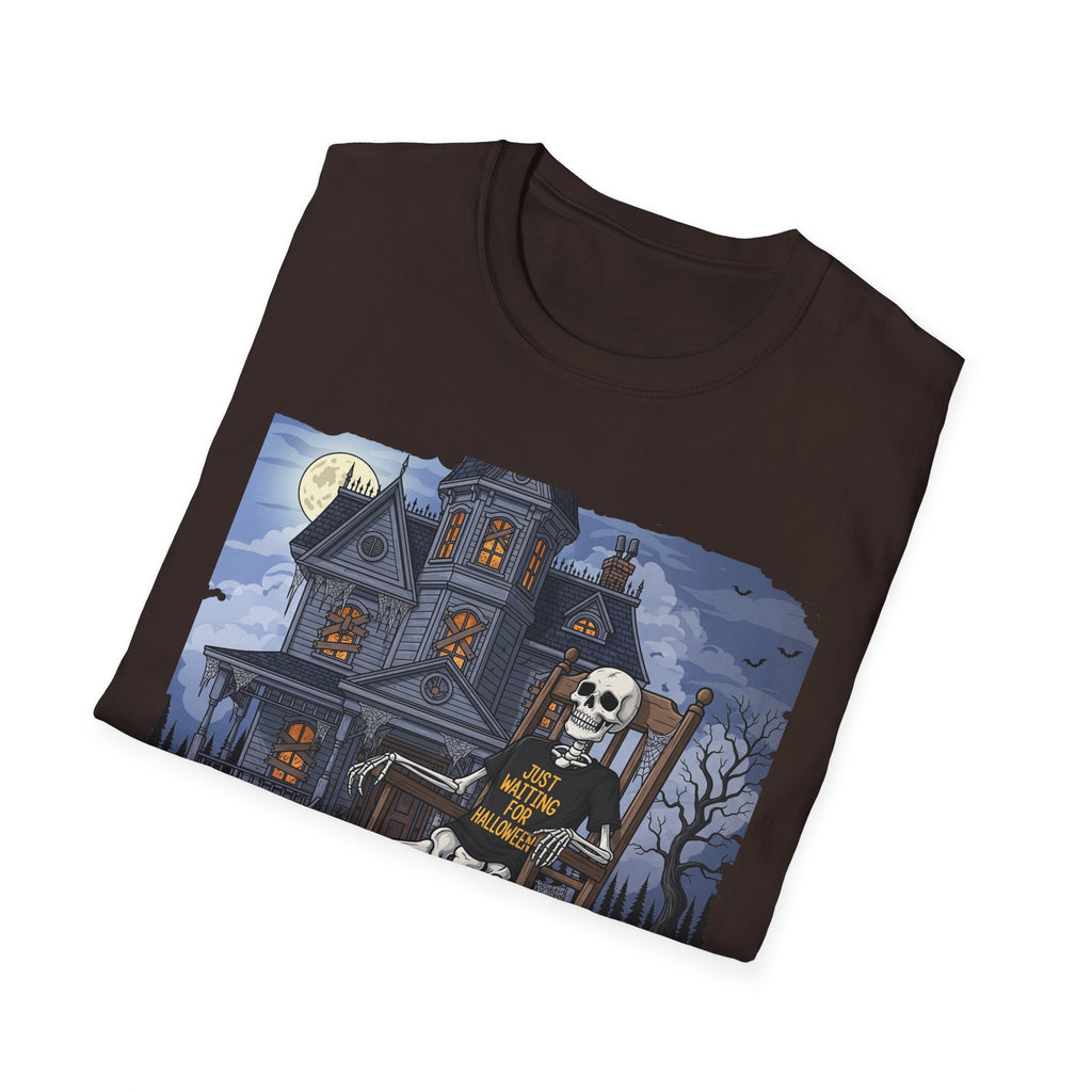 Just Waiting For Halloween Graphic Tee, Unisex Softstyle T-Shirt, Spooky Season Outfit, Perfect for Halloween Parties, Autumn Vibes, Casual Wear