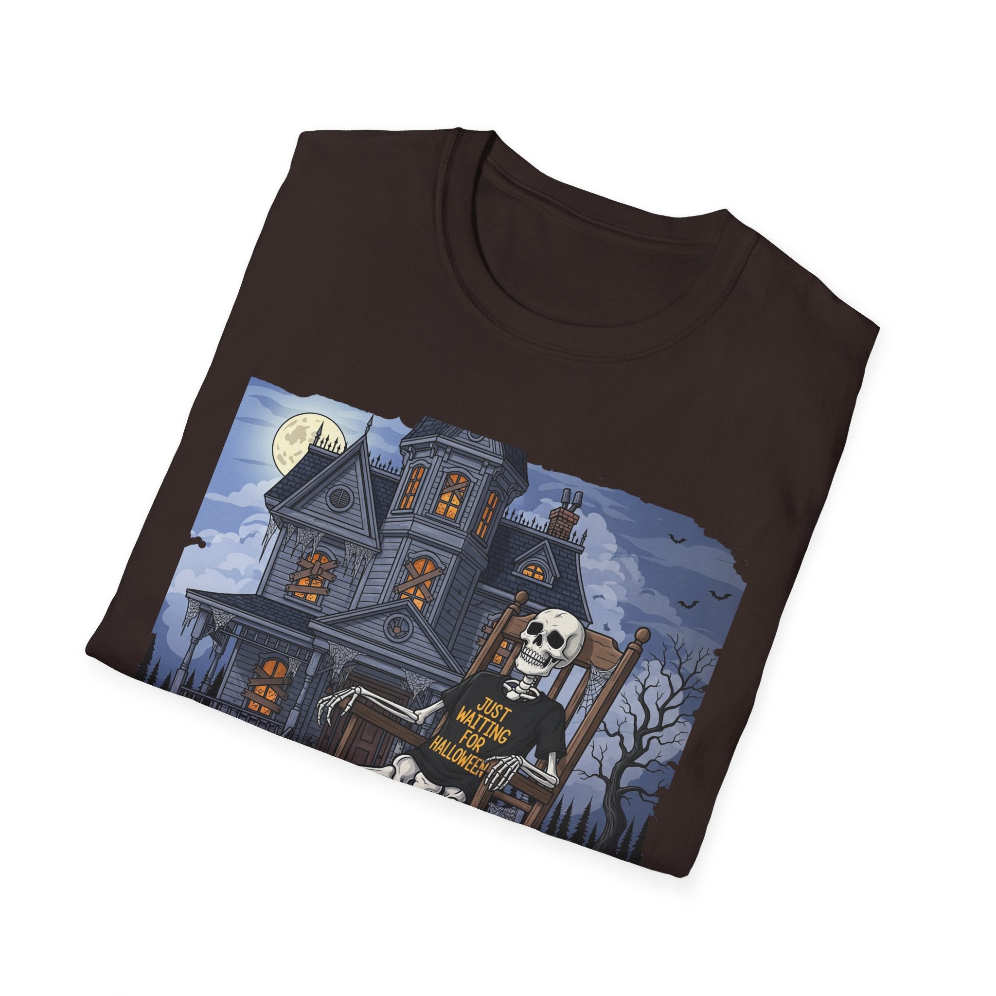 Just Waiting For Halloween Graphic Tee, Unisex Softstyle T-Shirt, Spooky Season Outfit, Perfect for Halloween Parties, Autumn Vibes, Casual Wear
