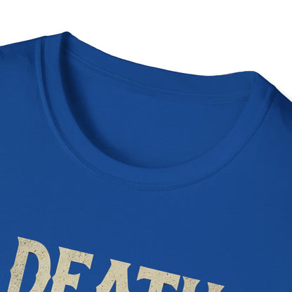 Humorous Graphic T-Shirt for Coffee Lovers, Funny Death Before Decaf Tee, Gift for Baristas, Halloween Apparel, Unisex Softstyle Shirt