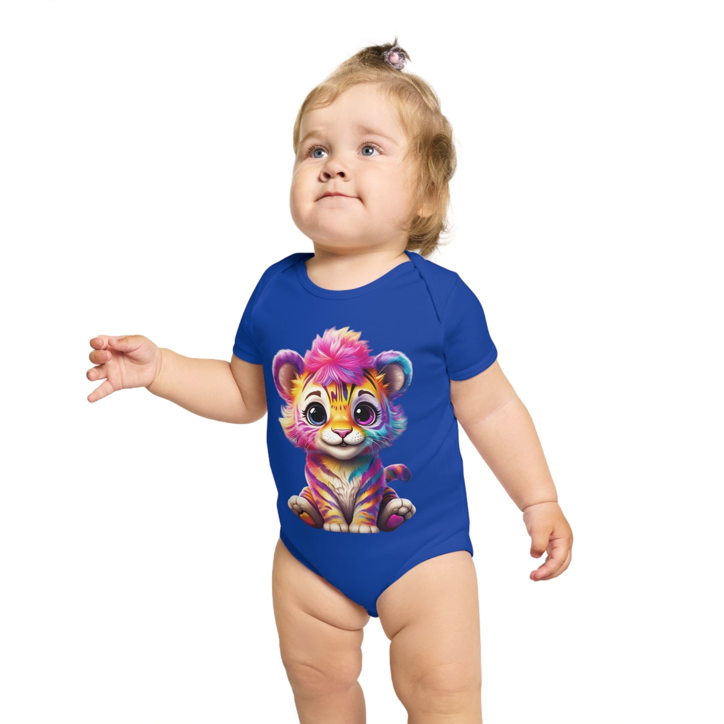 Cute Baby Animal Bodysuit with Colorful Tiger and Butterfly Designs