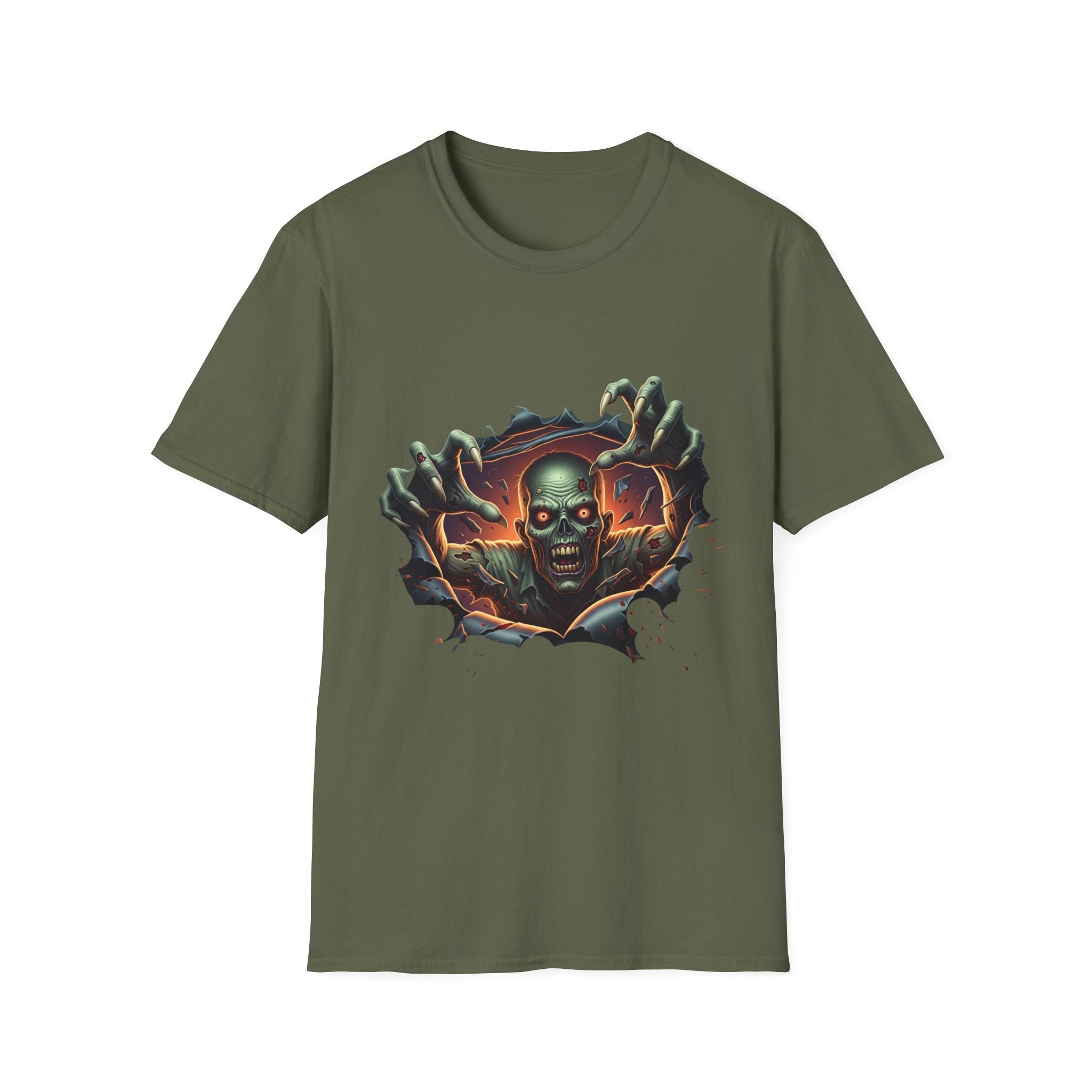 3D Spooky Zombie Graphic T-Shirt, Halloween Shirt, Unisex Softstyle Tee, Gift for Horror Fans, Casual Wear, Creepy Apparel