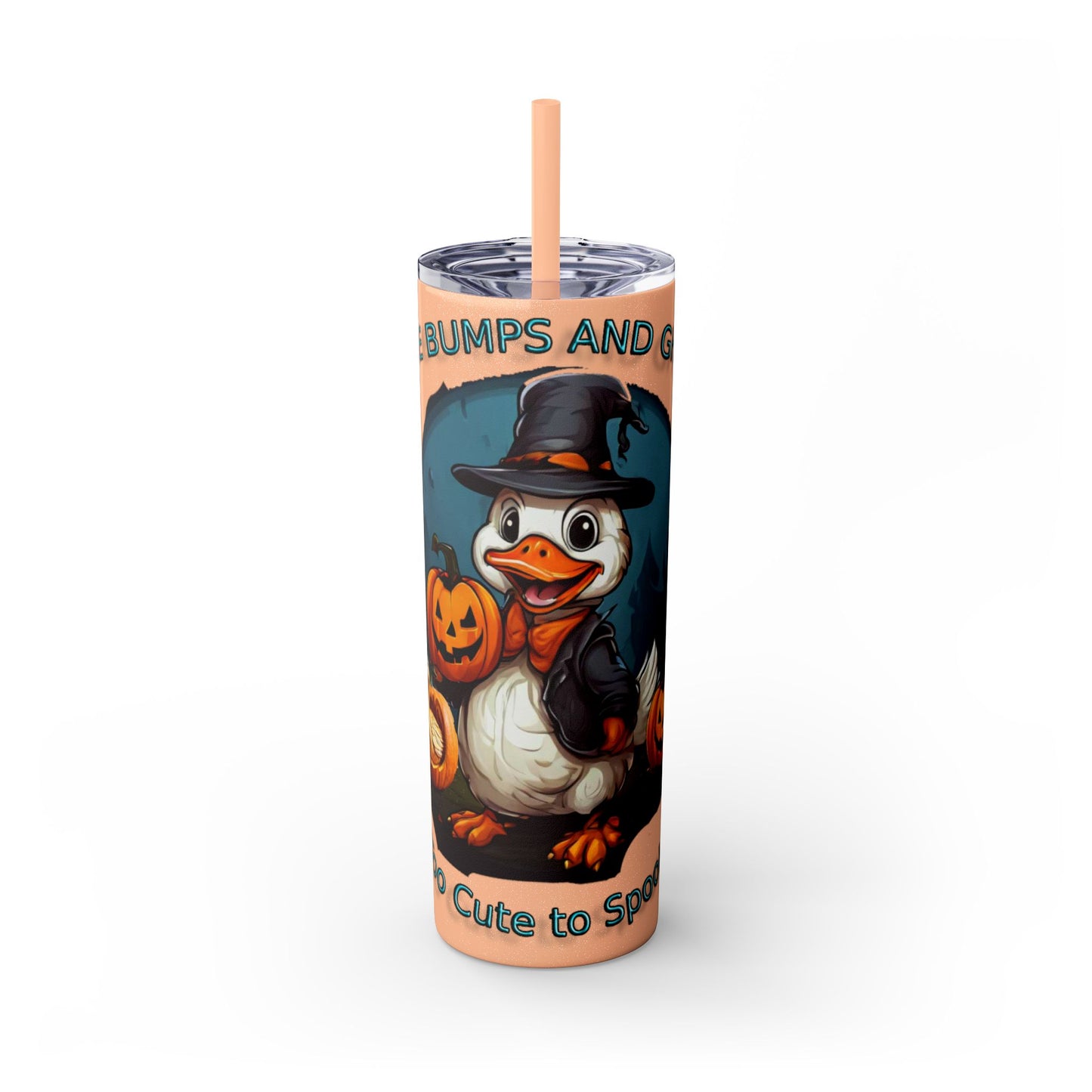 Goose Bumps And Ghouls Too Cute To Spook Skinny Tumbler with Straw, 20oz