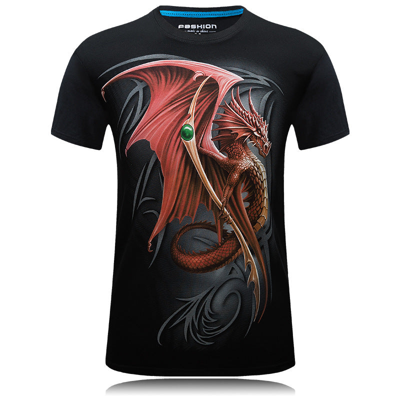 Men's 3D Red Dragon Print T-shirt