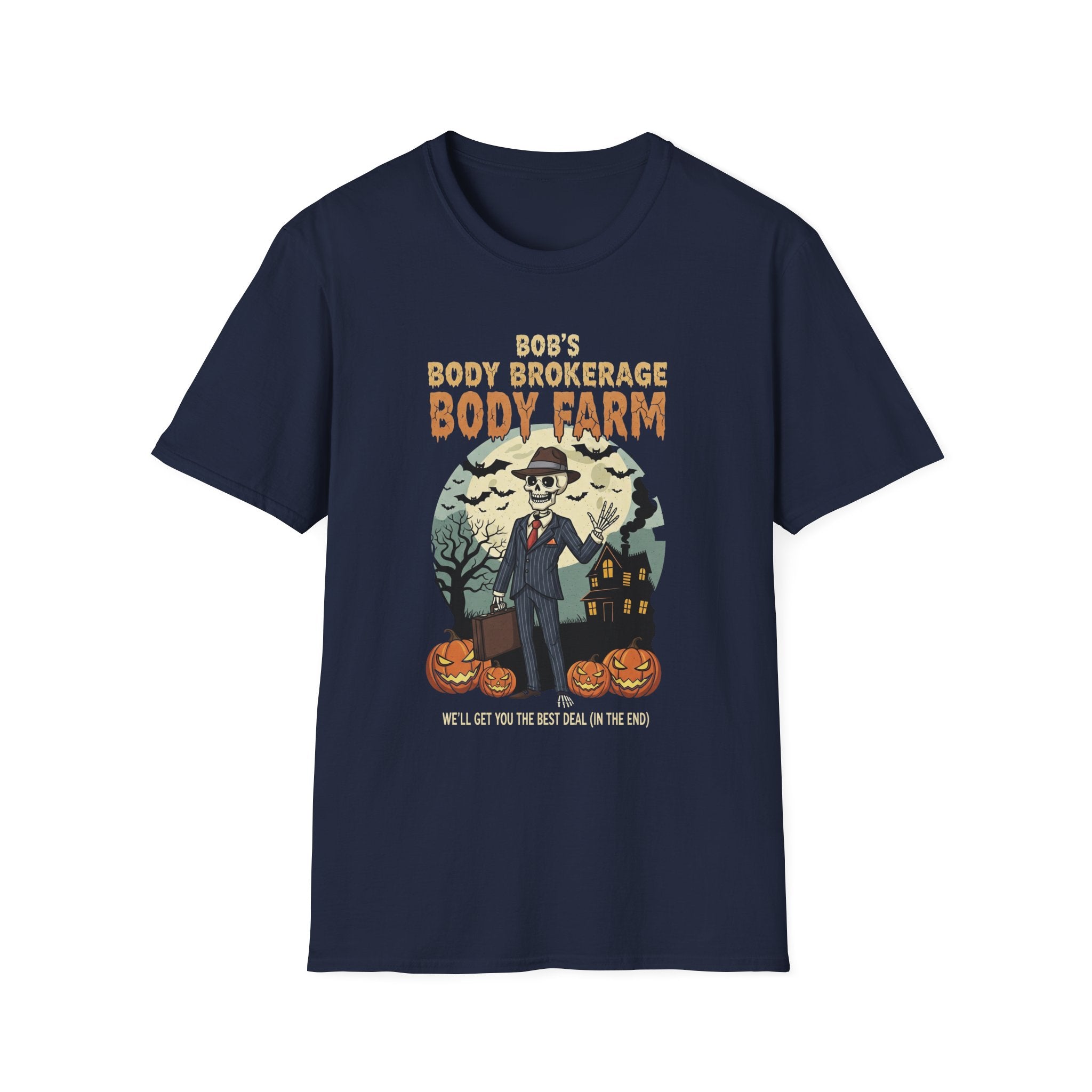 Halloween Bobs Body Brokerage Body Farm Best Deal In The End T-Shirt, Unisex Softstyle Tee, Body Farm Graphic Shirt, Halloween Party Wear, Unique Gift for Halloween Lovers
