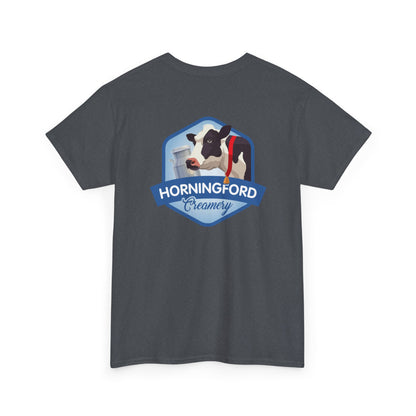 Horningford Creamery Unisex Heavy Cotton Tee - Farm Fresh Design with Cow Graphic