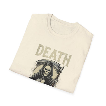 Humorous Graphic T-Shirt for Coffee Lovers, Funny Death Before Decaf Tee, Gift for Baristas, Halloween Apparel, Unisex Softstyle Shirt