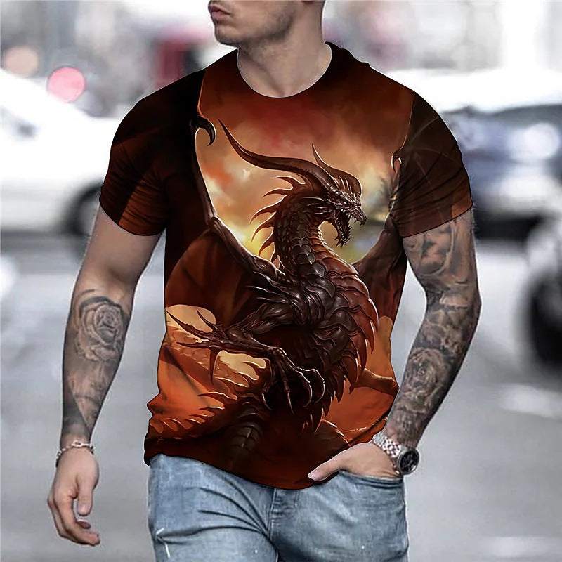 3D Animal Dragon Digital Printing Men's Short Sleeve