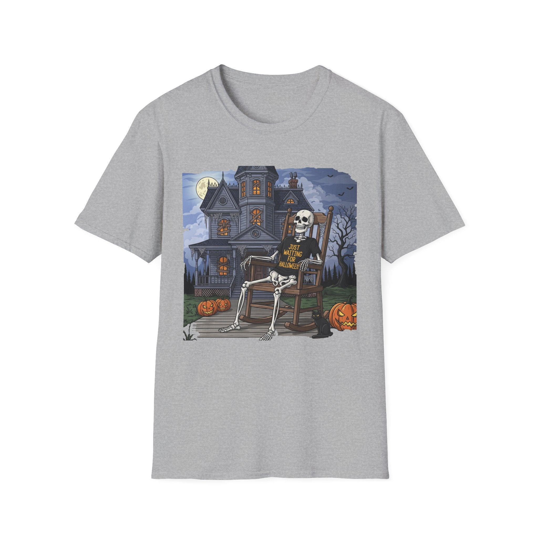 Just Waiting For Halloween Graphic Tee, Unisex Softstyle T-Shirt, Spooky Season Outfit, Perfect for Halloween Parties, Autumn Vibes, Casual Wear