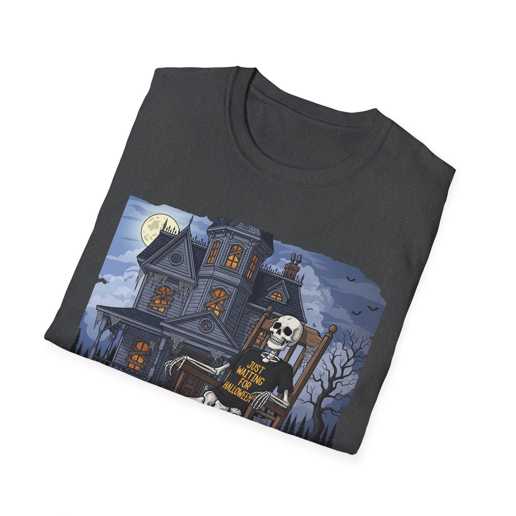 Just Waiting For Halloween Graphic Tee, Unisex Softstyle T-Shirt, Spooky Season Outfit, Perfect for Halloween Parties, Autumn Vibes, Casual Wear