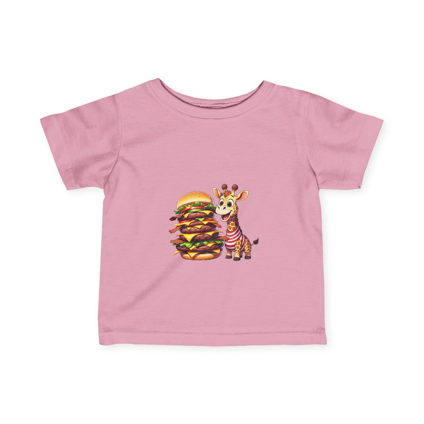 Cute Giraffe Eating Super Burger Infant Tee - Adorable Baby T-Shirt for Food Lovers