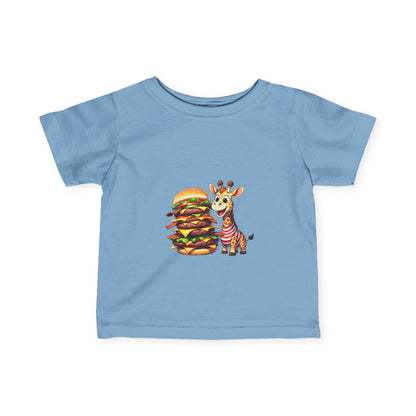 Cute Giraffe Eating Super Burger Infant Tee - Adorable Baby T-Shirt for Food Lovers