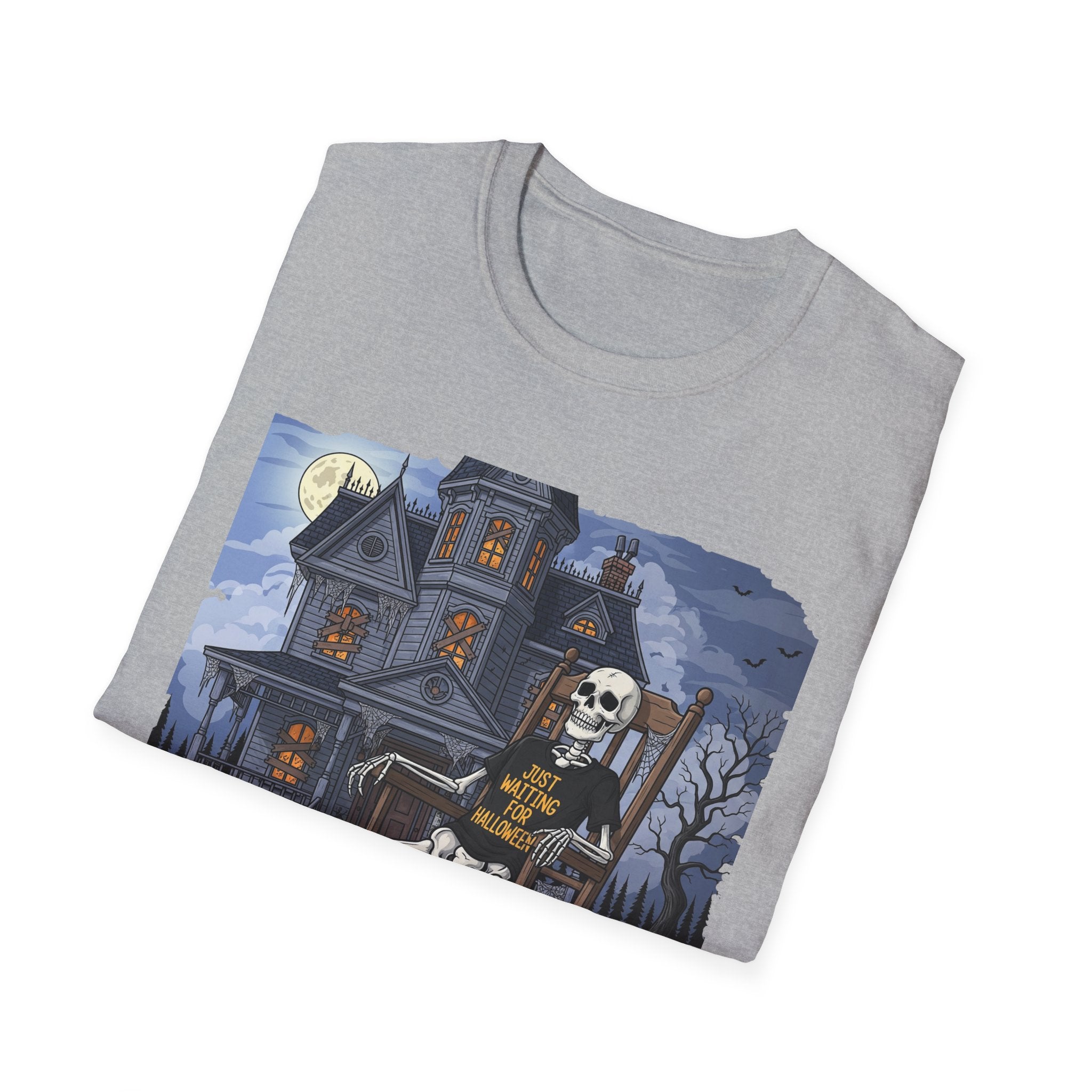 Just Waiting For Halloween Graphic Tee, Unisex Softstyle T-Shirt, Spooky Season Outfit, Perfect for Halloween Parties, Autumn Vibes, Casual Wear