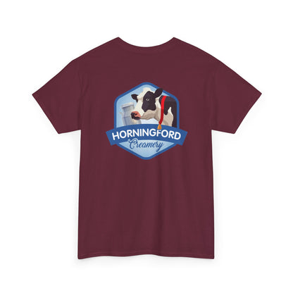 Horningford Creamery Unisex Heavy Cotton Tee - Farm Fresh Design with Cow Graphic