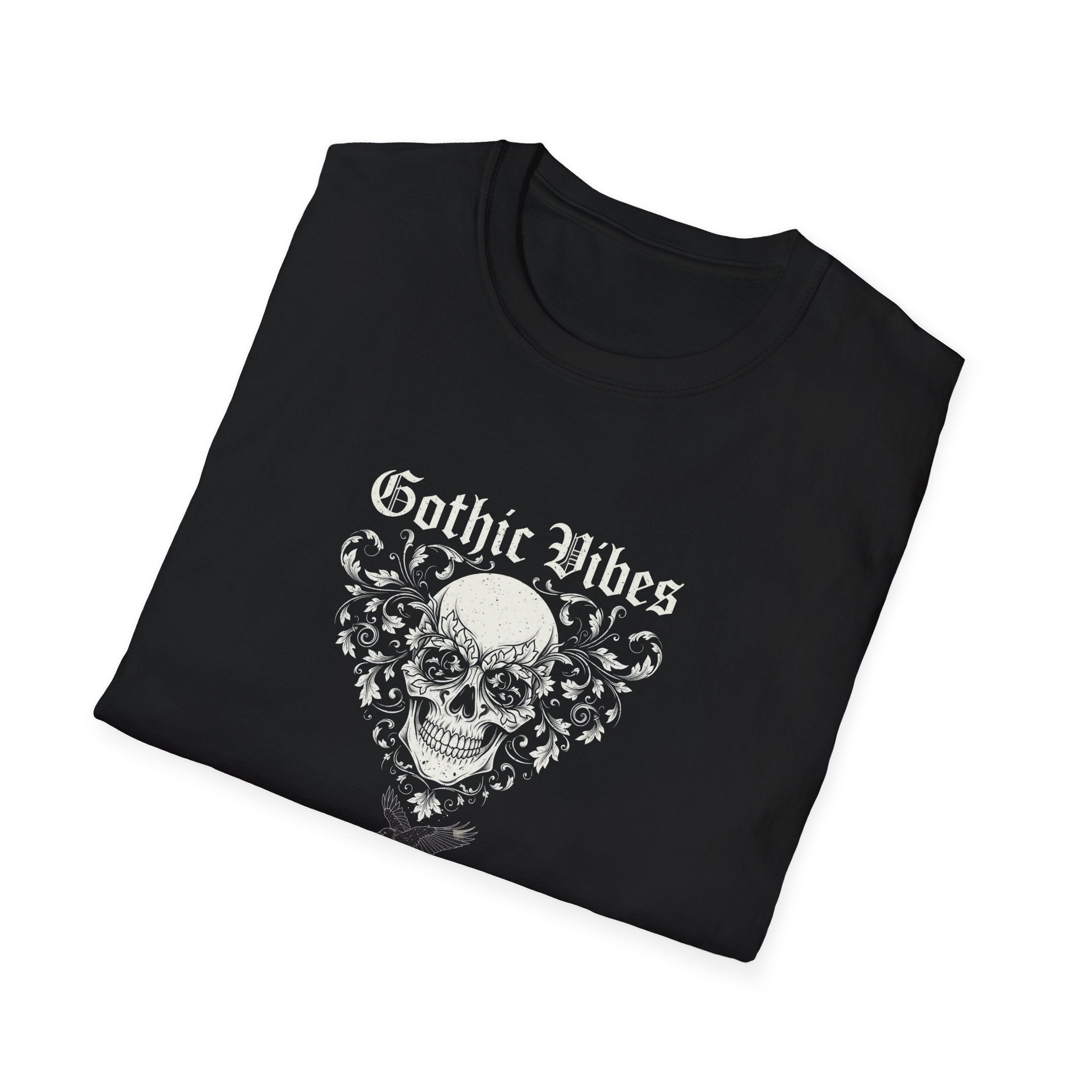 Gothic Vibes T-Shirt, Unisex Softstyle Tee for Alternative Style, Dark Aesthetic Apparel, Great for Festivals and Halloween