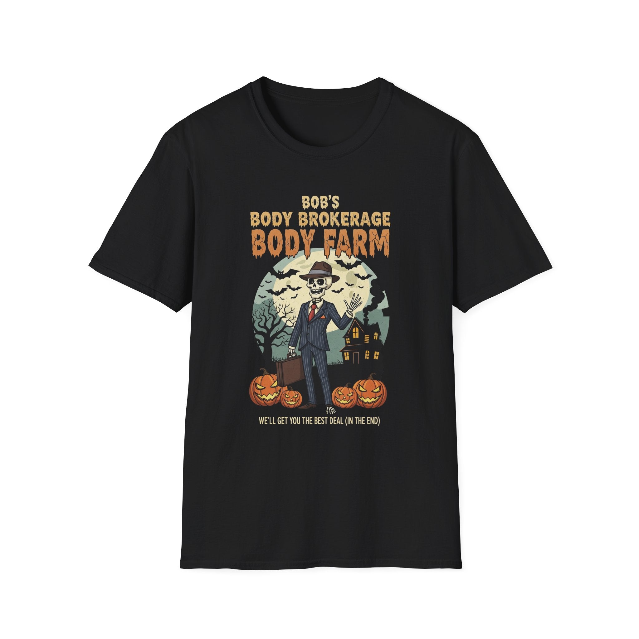 Halloween Bobs Body Brokerage Body Farm Best Deal In The End T-Shirt, Unisex Softstyle Tee, Body Farm Graphic Shirt, Halloween Party Wear, Unique Gift for Halloween Lovers