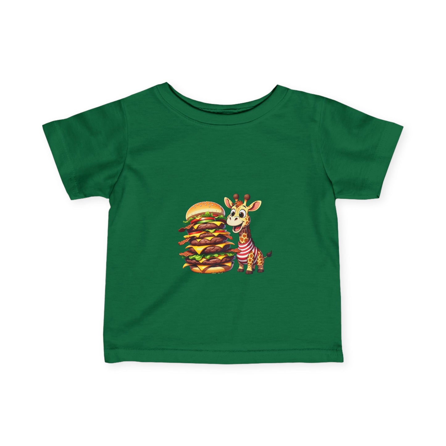 Cute Giraffe Eating Super Burger Infant Tee - Adorable Baby T-Shirt for Food Lovers