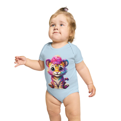 Cute Baby Animal Bodysuit with Colorful Tiger and Butterfly Designs