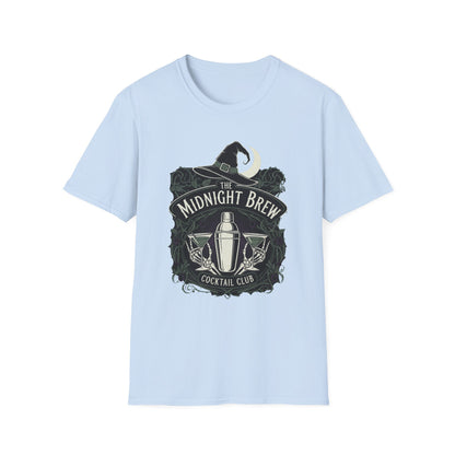 Midnight Brew Cocktail Club T-Shirt | Unisex Softstyle Tee, Barware Lovers Gift, Cocktail Party Attire, Fun Drinking Shirt, Night Out Wear