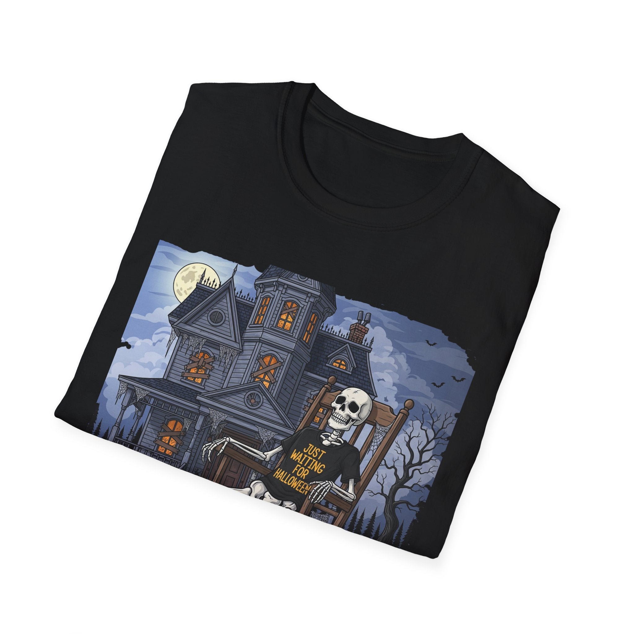 Just Waiting For Halloween Graphic Tee, Unisex Softstyle T-Shirt, Spooky Season Outfit, Perfect for Halloween Parties, Autumn Vibes, Casual Wear