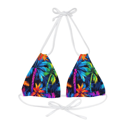 Dark Rainbow Palm Strappy Triangle Bikini Top (AOP)