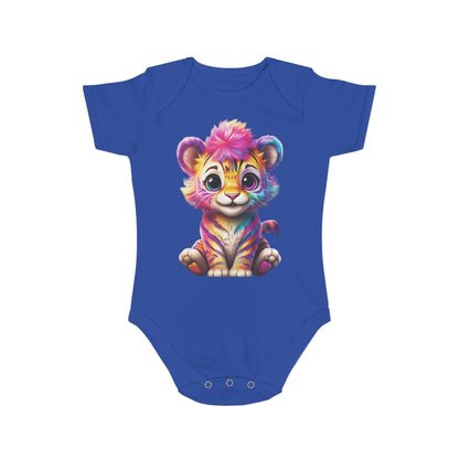 Cute Baby Animal Bodysuit with Colorful Tiger and Butterfly Designs