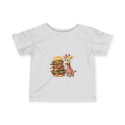 Cute Giraffe Eating Super Burger Infant Tee - Adorable Baby T-Shirt for Food Lovers