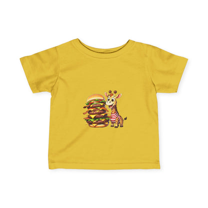 Cute Giraffe Eating Super Burger Infant Tee - Adorable Baby T-Shirt for Food Lovers