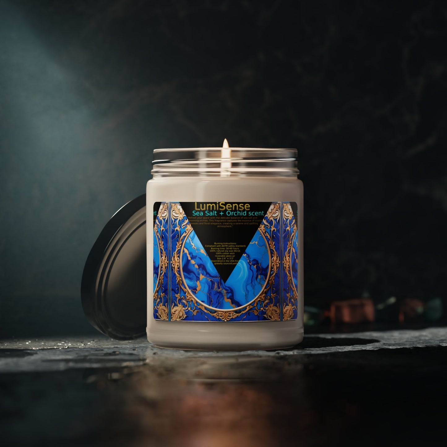 LumiSense Sea Salt + Orchid Scented Soy Candle - 9oz Aromatherapy Candle for Relaxation and Home Decor
