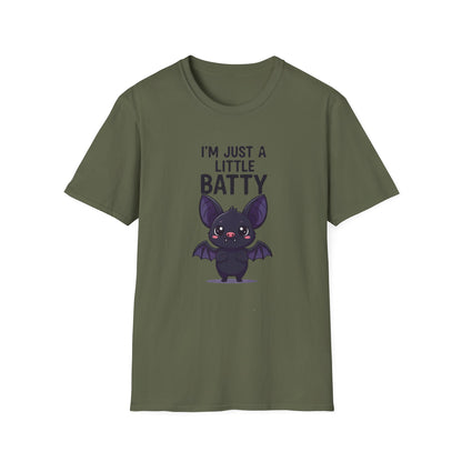 Cute I'm Just A Little Batty Graphic Tee, Funny Halloween T-Shirt, Gift for Bat Lovers, Unisex Softstyle Shirt, Quirky Casual Wear
