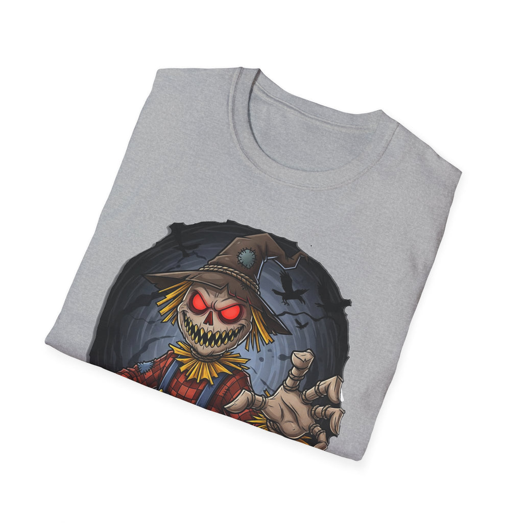 Spooky Scarecrow T-Shirt, Halloween Shirt, Scary Graphic Tee, Unisex Softstyle T-Shirt, Fall Fashion, Gift for Horror Fans