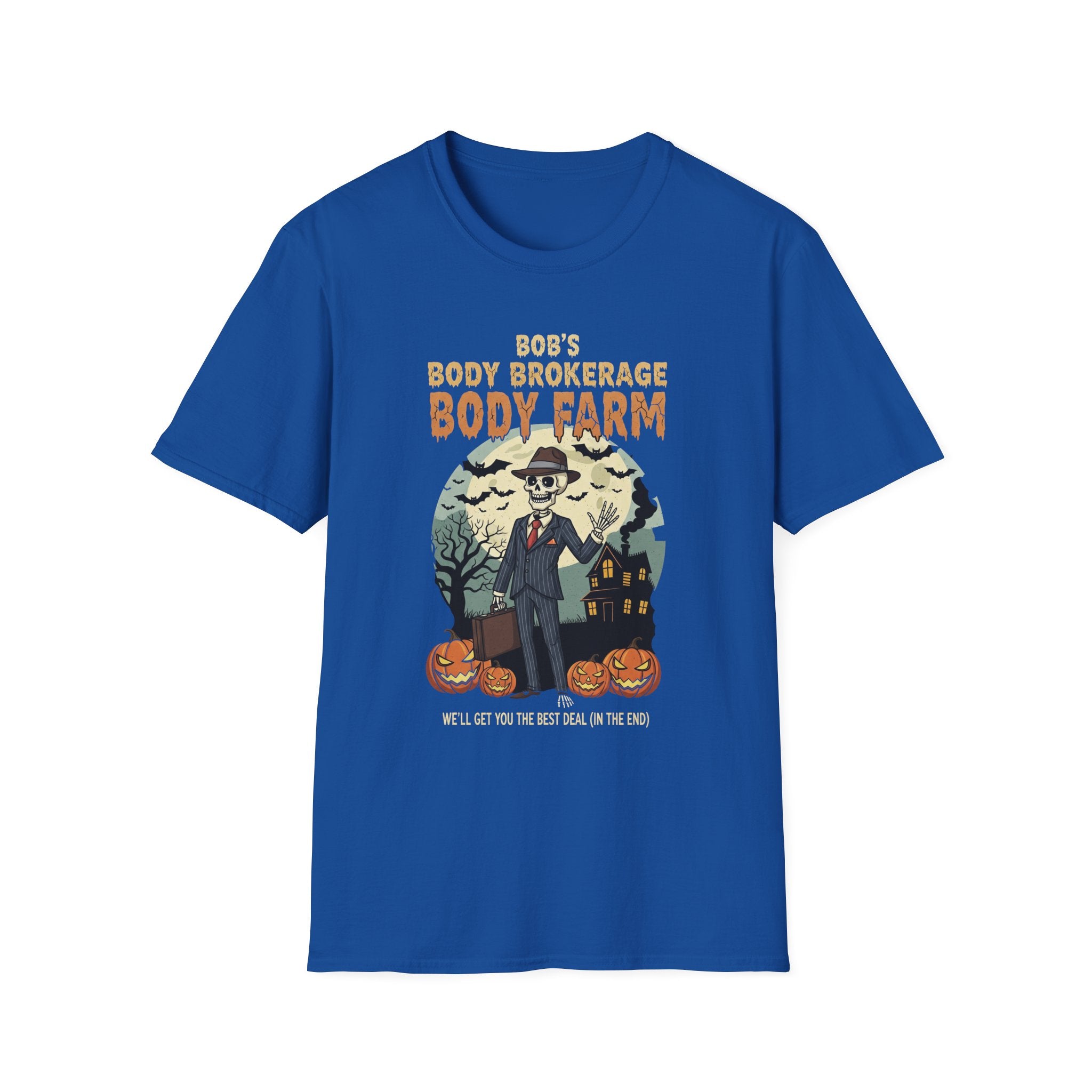 Halloween Bobs Body Brokerage Body Farm Best Deal In The End T-Shirt, Unisex Softstyle Tee, Body Farm Graphic Shirt, Halloween Party Wear, Unique Gift for Halloween Lovers
