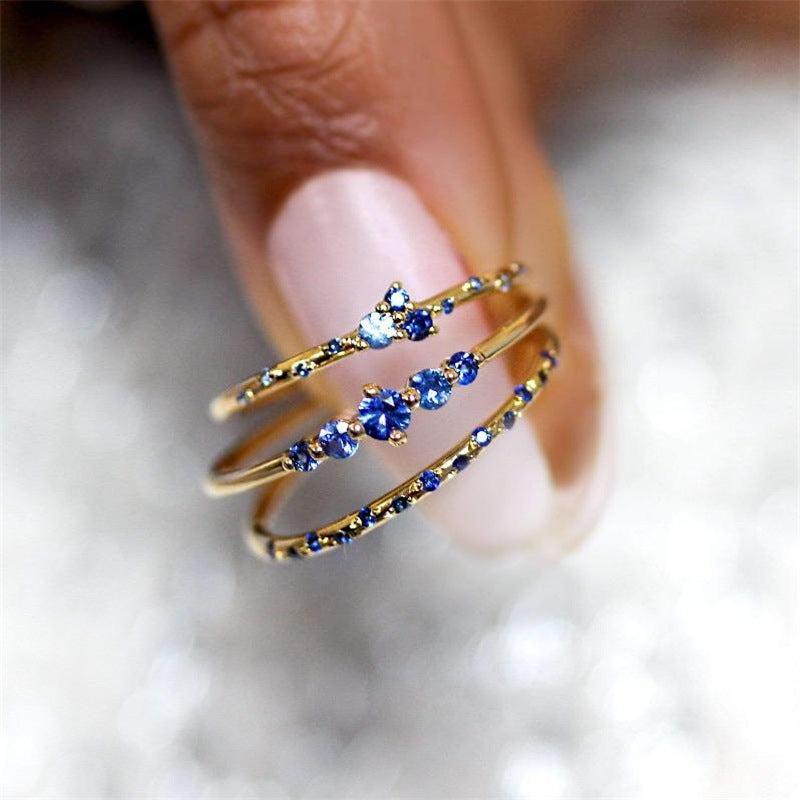 Micro-inlaid Zircon Ring Thin Star Sapphire Semi-Eternal Ring For Women