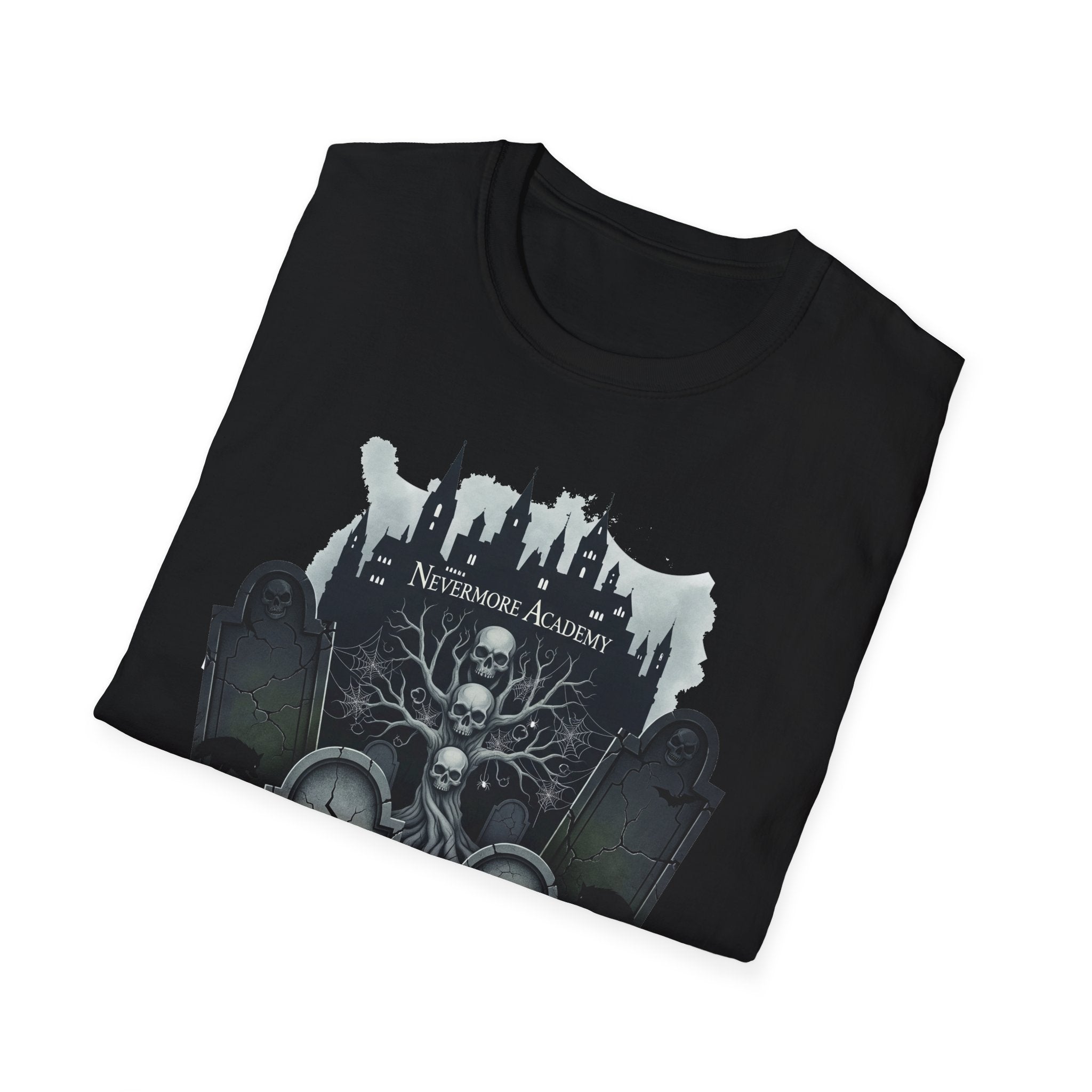 Nevermore Academy Spooky Graveyard T-Shirt - Unisex Halloween Tee, Nightmare Casual Wear, Horror Graphic Shirt, Perfect for Halloween Parties & Celebrations