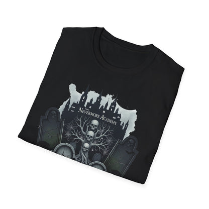 Nevermore Academy Spooky Graveyard T-Shirt - Unisex Halloween Tee, Nightmare Casual Wear, Horror Graphic Shirt, Perfect for Halloween Parties & Celebrations