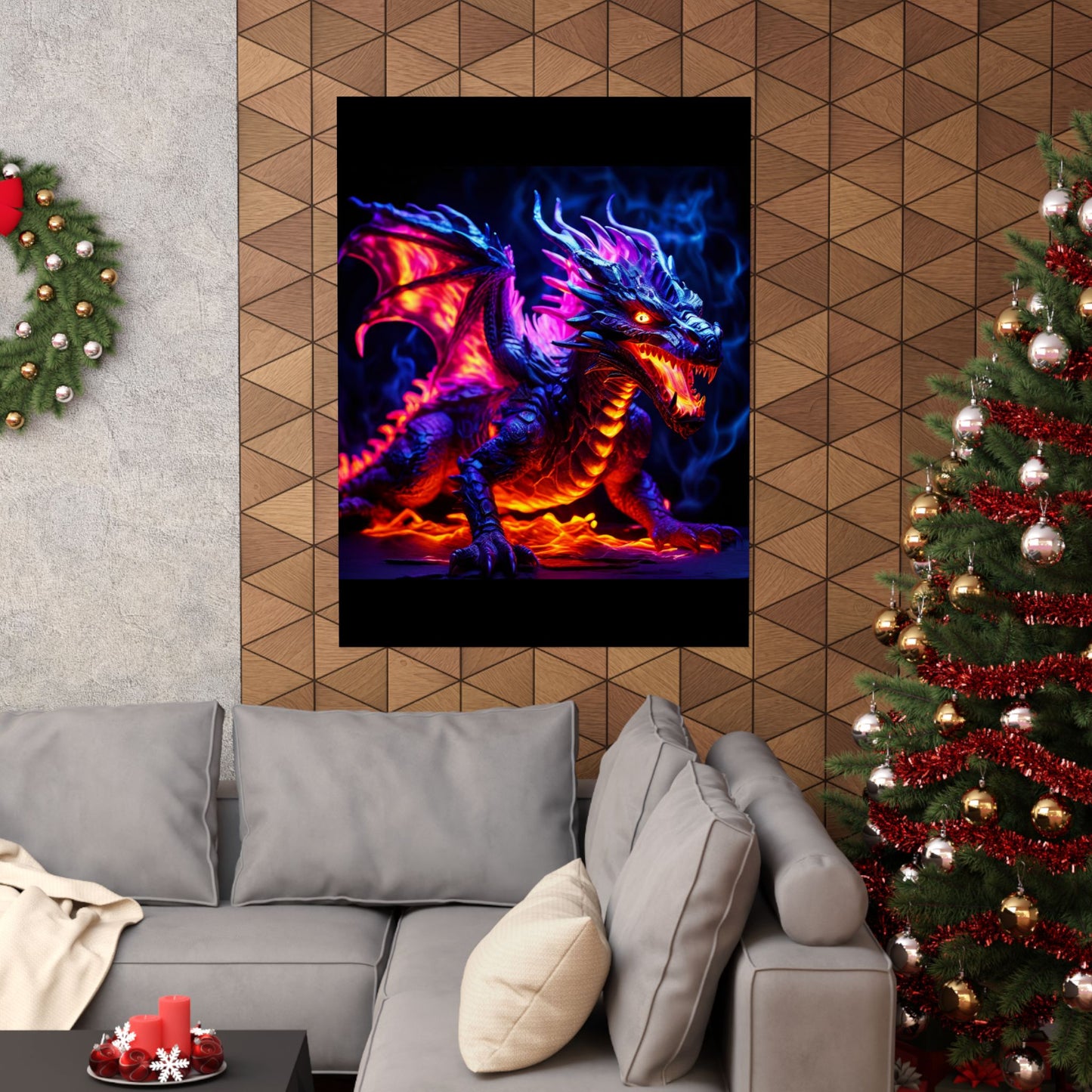 UV Black Light Reactive Neon Glow Dragon Matte Vertical Posters