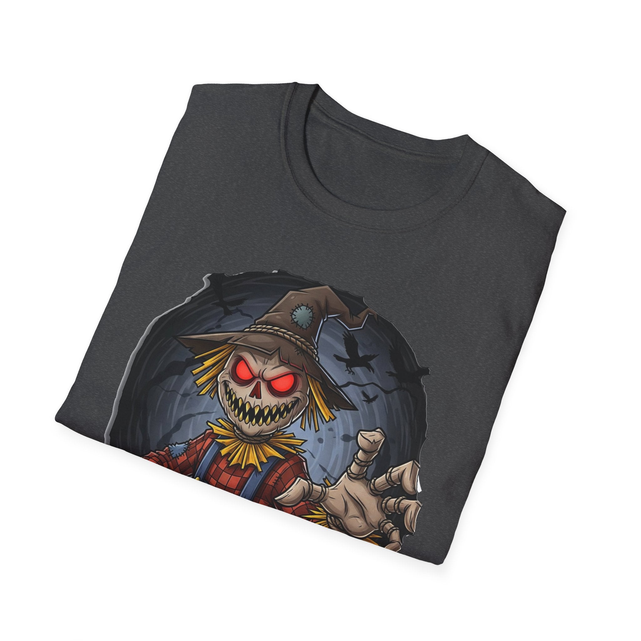 Spooky Scarecrow T-Shirt, Halloween Shirt, Scary Graphic Tee, Unisex Softstyle T-Shirt, Fall Fashion, Gift for Horror Fans