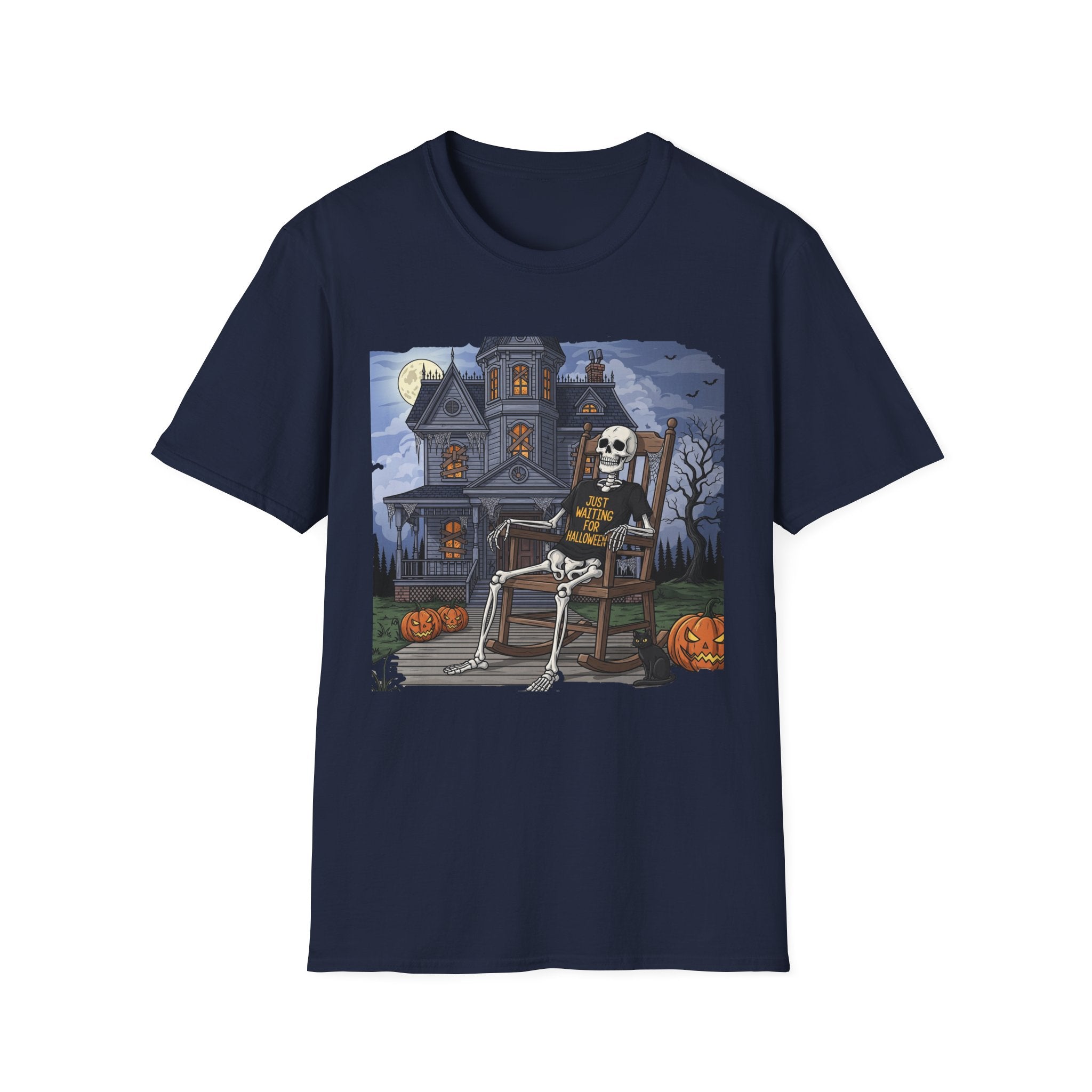 Just Waiting For Halloween Graphic Tee, Unisex Softstyle T-Shirt, Spooky Season Outfit, Perfect for Halloween Parties, Autumn Vibes, Casual Wear