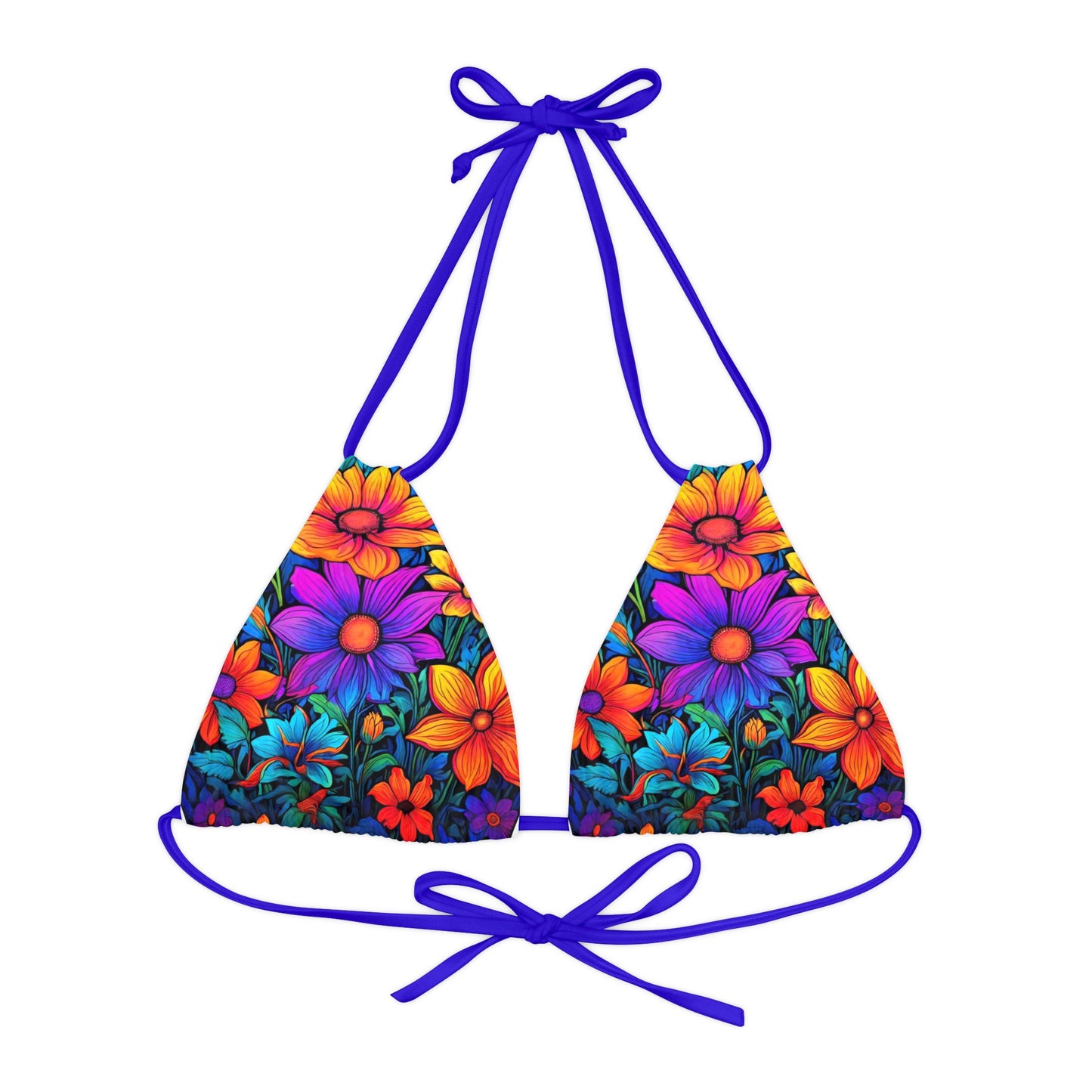 Psychedelic Flower Power Strappy Triangle Bikini Top (AOP)