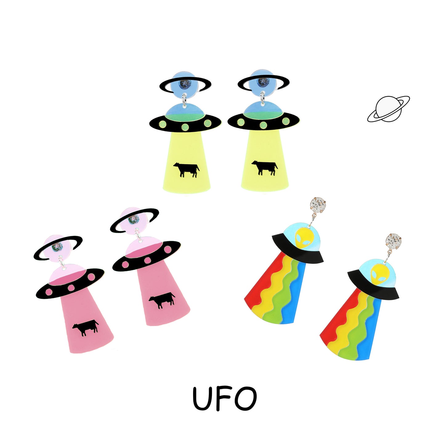 UFO Spaceship Alien Exaggerated Funny Earrings