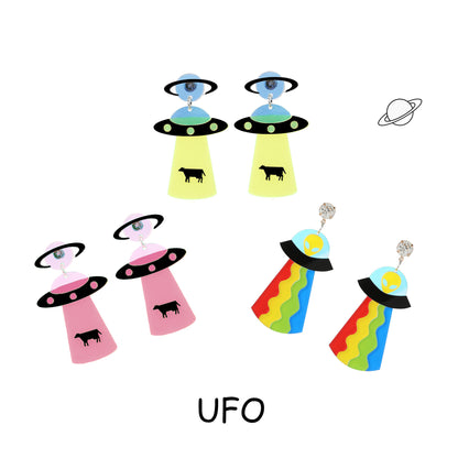 UFO Spaceship Alien Exaggerated Funny Earrings