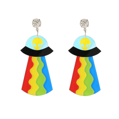 UFO Spaceship Alien Exaggerated Funny Earrings