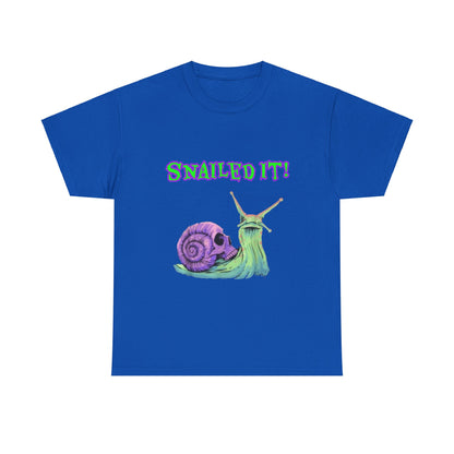 Snail Themed Unisex Heavy Cotton Tee - "Snailed It!" T-Shirt for Fun Loving Individuals